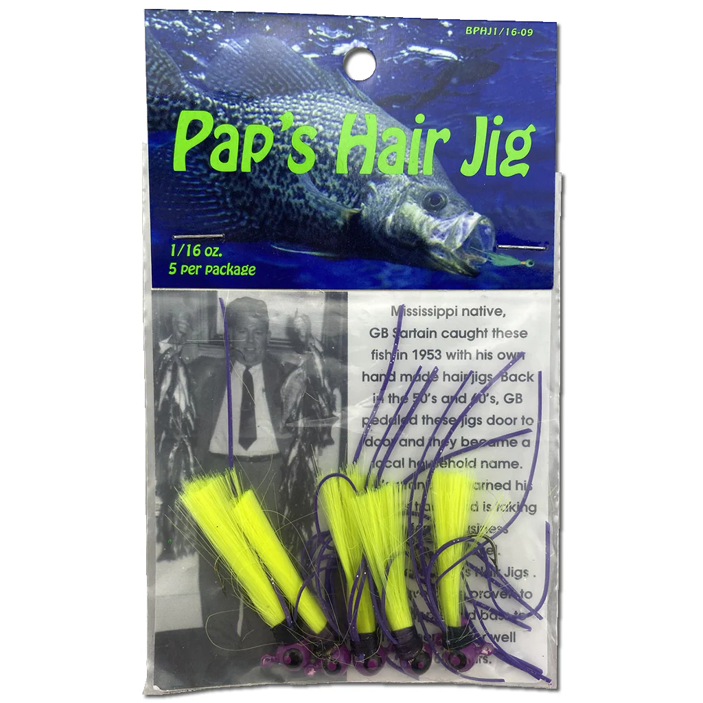 Paps Hair Jig 5 Pack Purple Head Yellow Tail 1/16 Ounce