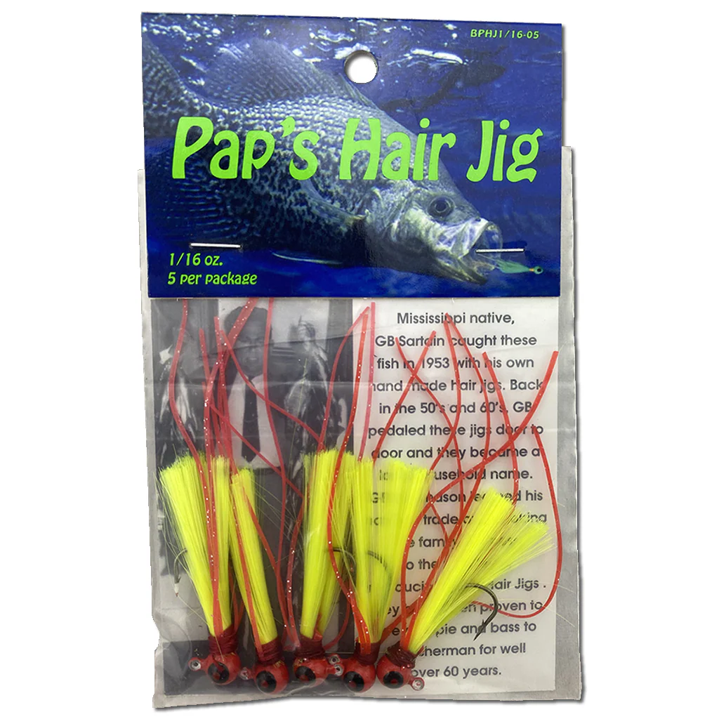 Paps Hair Jig 5 Pack Red Head Yellow Tail 1/16 Ounce