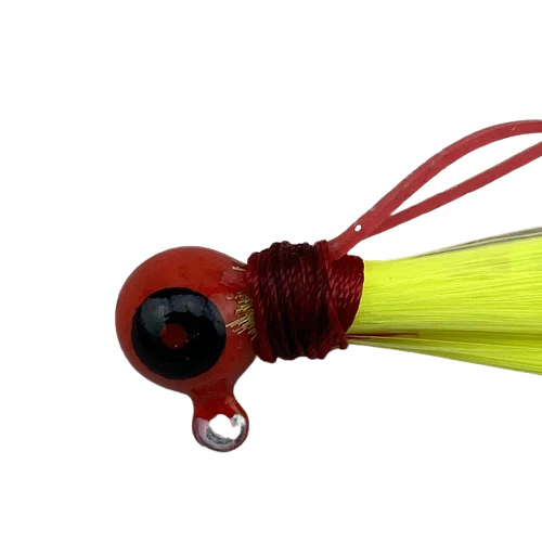 Paps Hair Jig 5 Pack Red Head Yellow Tail 1/16 Ounce - Image 2