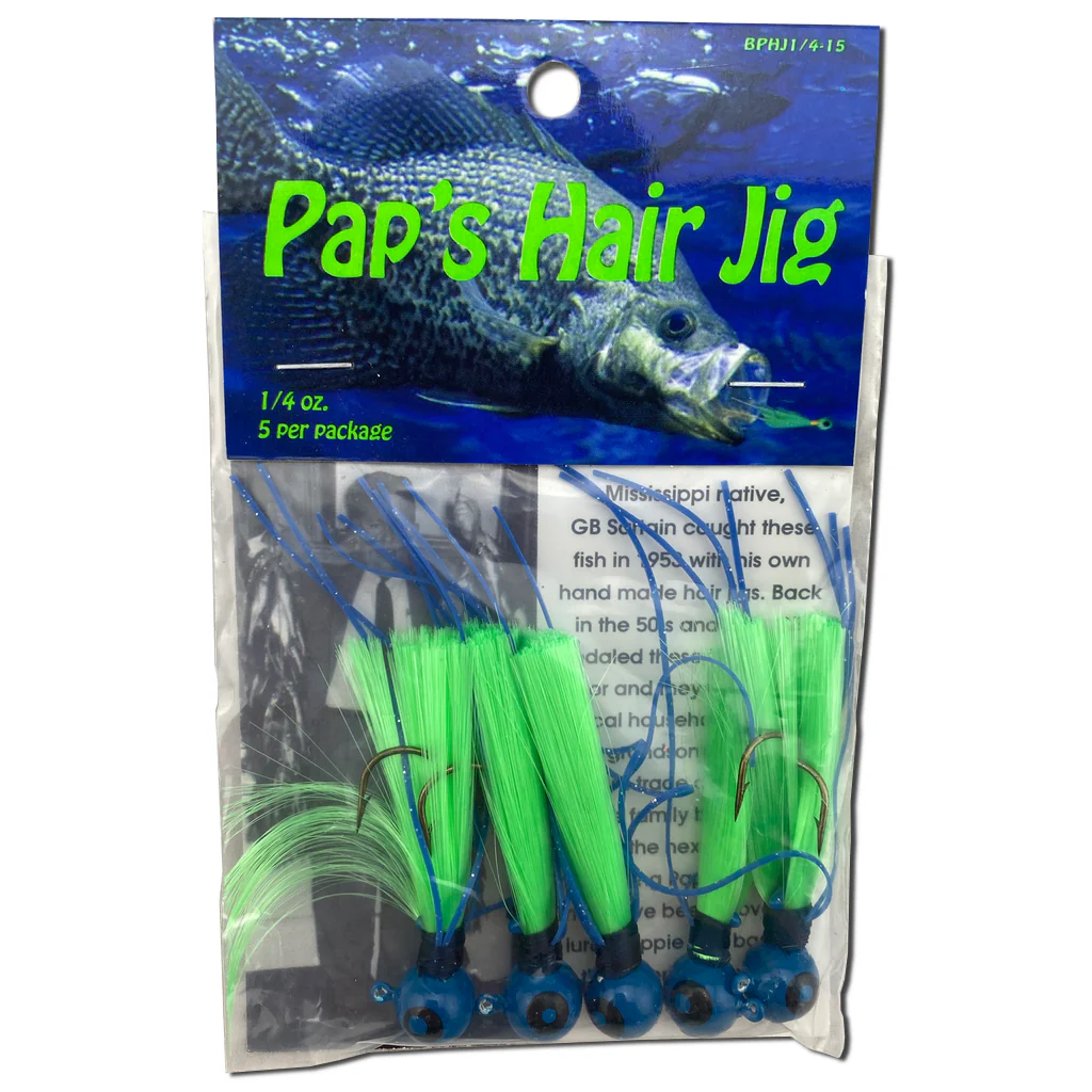 Paps Hair Jig 5 Pack Blue Head Green Tail