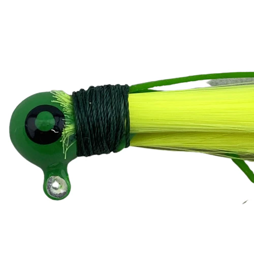 Paps Hair Jig 5 Pack Green Head Yellow Tail - Image 2