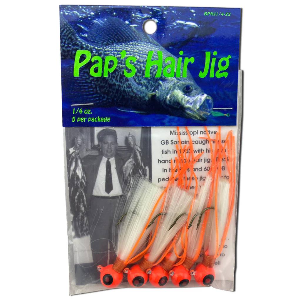 Paps Hair Jig 5 Pack Orange Head White Tail