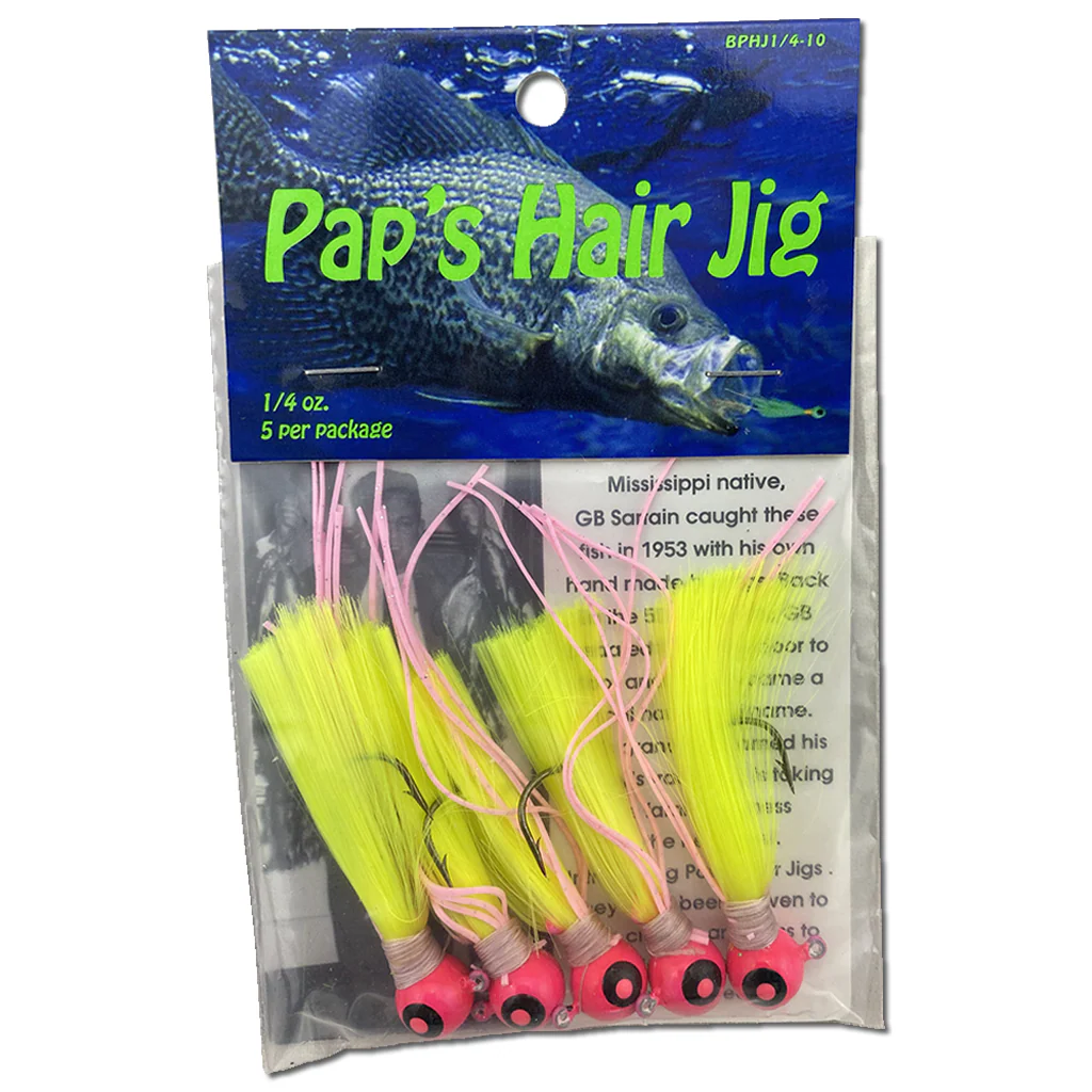 Paps Hair Jig 5 Pack Pink Head Yellow Tail