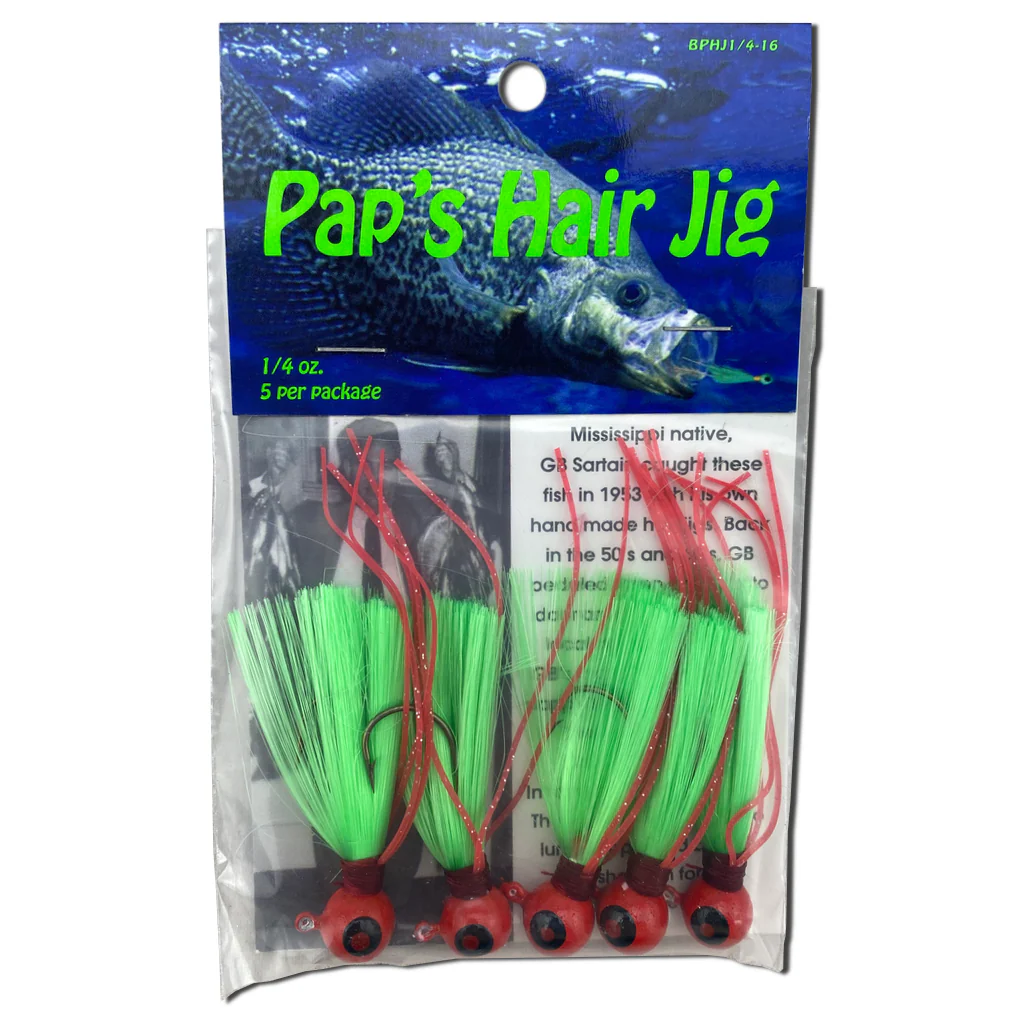 Paps Hair Jig 5 Pack Red Head Green Tail