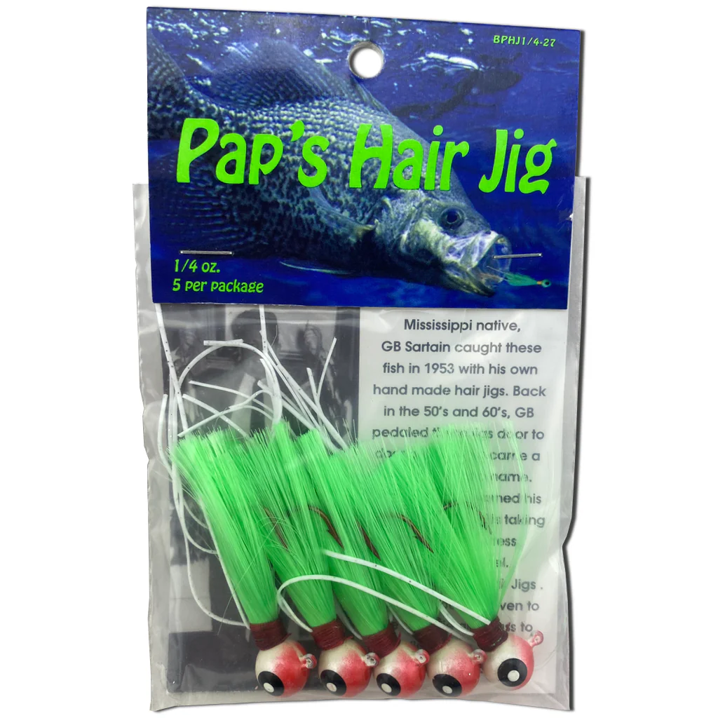 Paps Hair Jig 5 Pack White Red Head Green Tail
