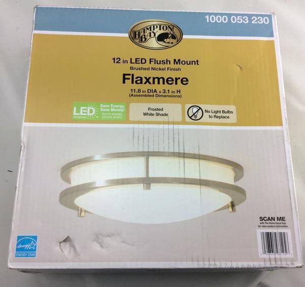 Hampton Bay 12 in. 120-Watt Equivalent Brushed Nickel Integrated LED Low-Profile Flush Mount with Frosted White Glass Shade Damaged Box - Image 2