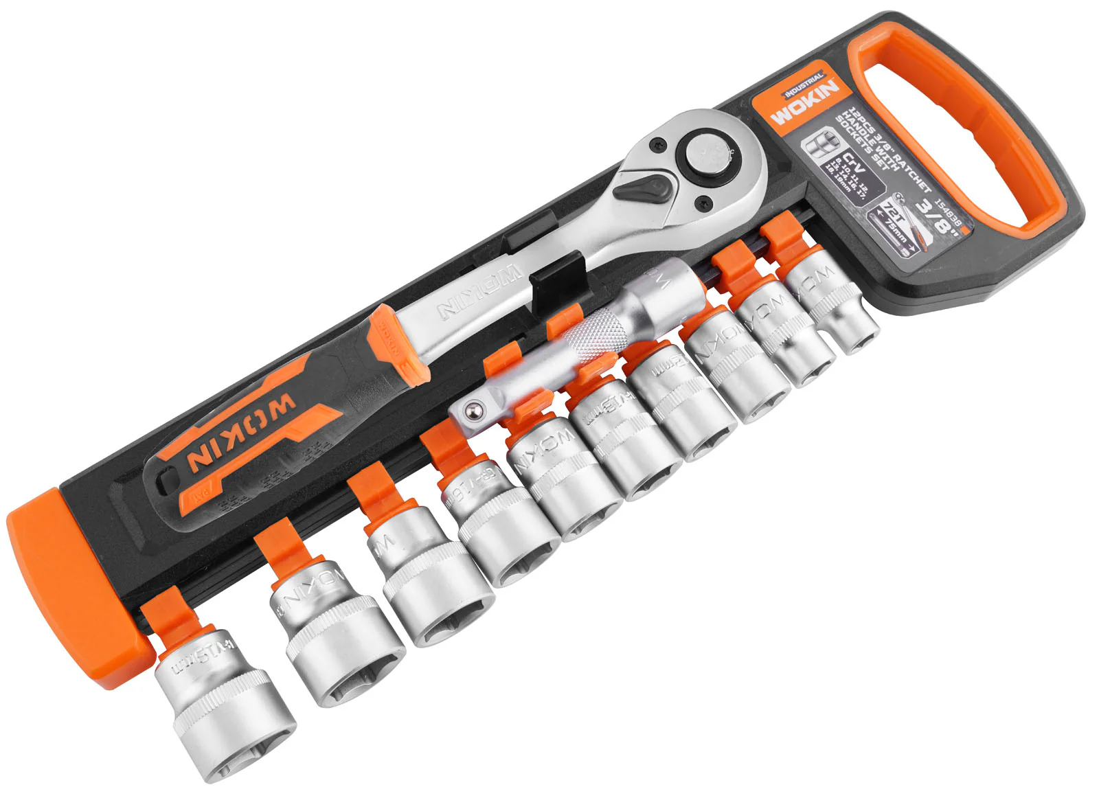 Wokin 12Pcs 3/8 In Ratchet Handle With Sockets Set