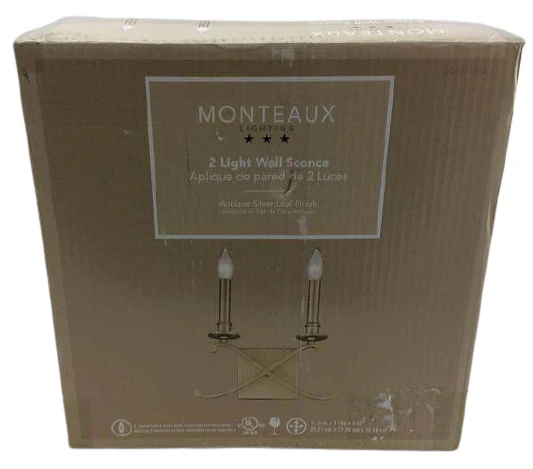 Monteaux Lighting 2 Light Criss Cross Antique Silver Leaf Sconce Damaged Box - Image 2