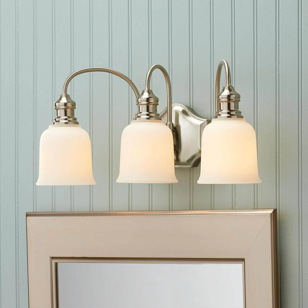 Home Decorators Collection 3 Light Satin Nickel Vanity Light with Frosted White Glass Damaged Box - Image 2