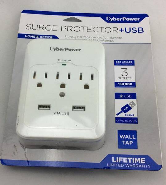 CyberPower 3 Outlet USB Wall Tap Surge Protector - Image 3