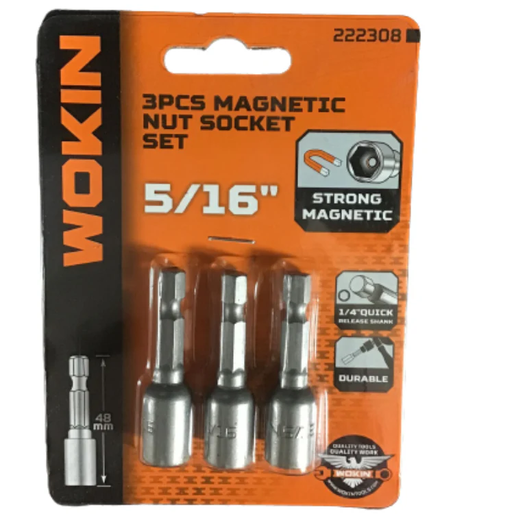 Wokin 3 Pc Magnetic Nut Socket Set - 5/16 Inch - Image 3