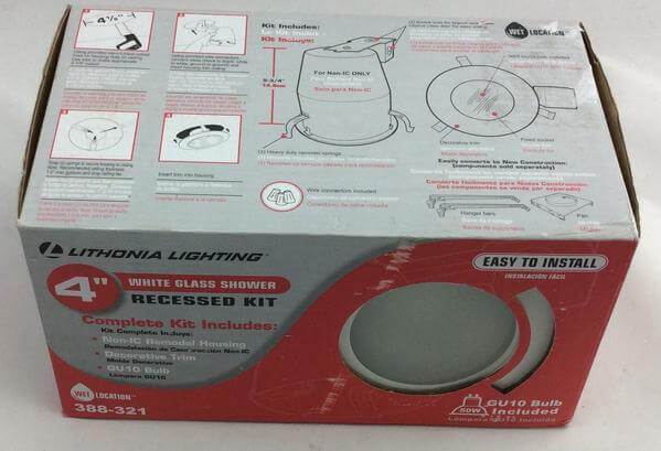 Lithonia Lighting 4 inch Matte White GU10 Glass Recessed Shower Kit Damaged Box - Image 2