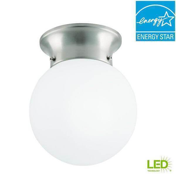 6 in. 60-Watt Equivalent Brushed Nickel Integrated LED Flush Mount with Frosted White Glass Globe (Warm White) Damaged Box