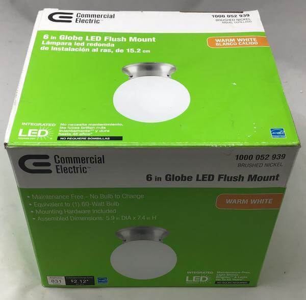 6 in. 60-Watt Equivalent Brushed Nickel Integrated LED Flush Mount with Frosted White Glass Globe (Warm White) Damaged Box - Image 2
