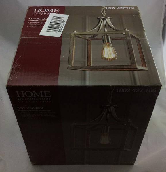 Boswell Quarter 9.44 in. 1-Light Brushed Nickel Mini Pendant with Painted Weathered Gray Wood Accents Damaged Box - Image 2