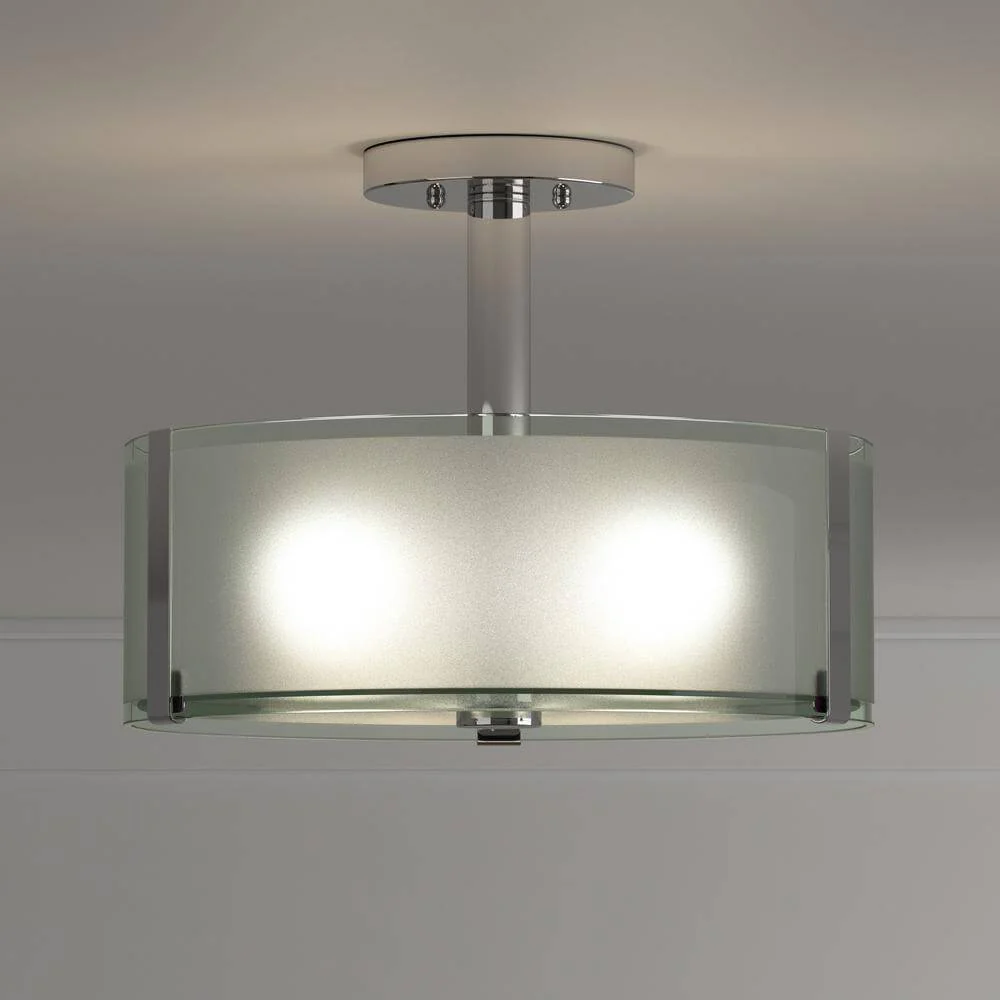 Bourland 14 in. 3-Light Polished Chrome Semi-Flush Mount with Glass Drum Shade Damaged Box - Image 2