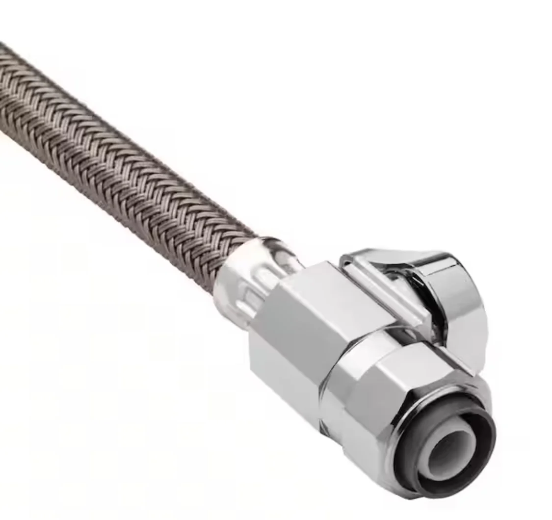 BrassCraft 1/2 in. Nom Push Connect x 7/8 in. Ballcock x 12 in. SpeediOne Braided Toilet Connector and 1/4-Turn Angle Valve - Image 4