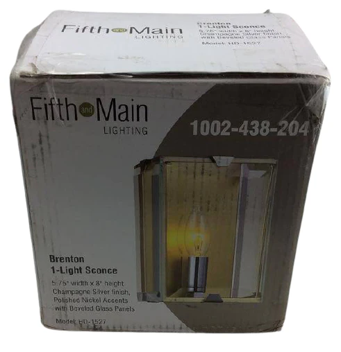 Fifth And Main Lighting Brenton 1 Light Champagne Silver Sconce with Beveled Glass Panels Damaged Box - Image 2