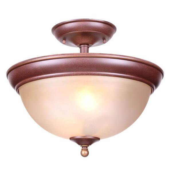 Bristol Collection 13 in. 2-Light Nutmeg Bronze Semi-Flush Mount with Tea Stained Glass Shade Damaged Box