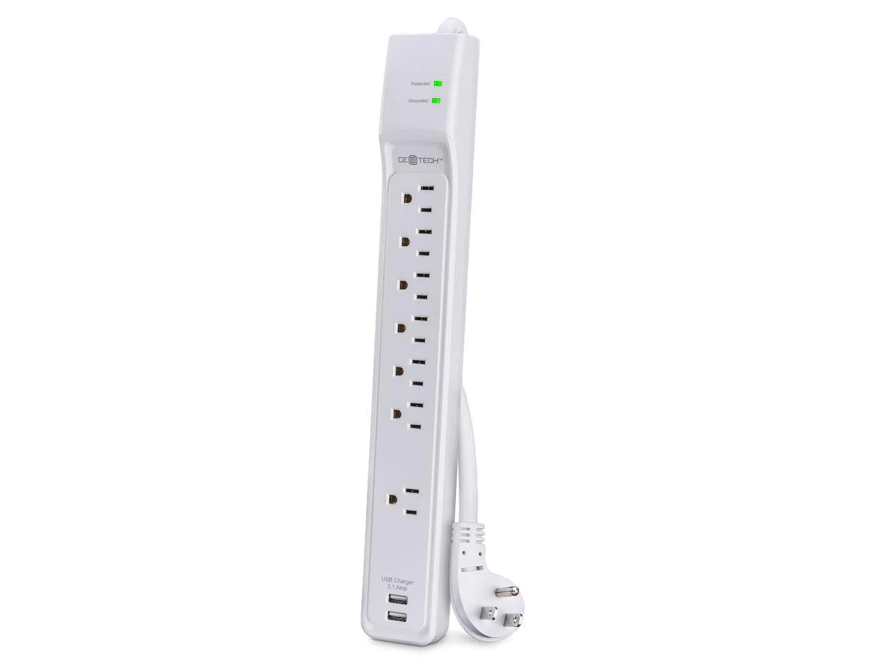 Commercial Electric TECH 6 ft. 7-Outlet Surge Protector with USB, White Damaged Box - Image 2