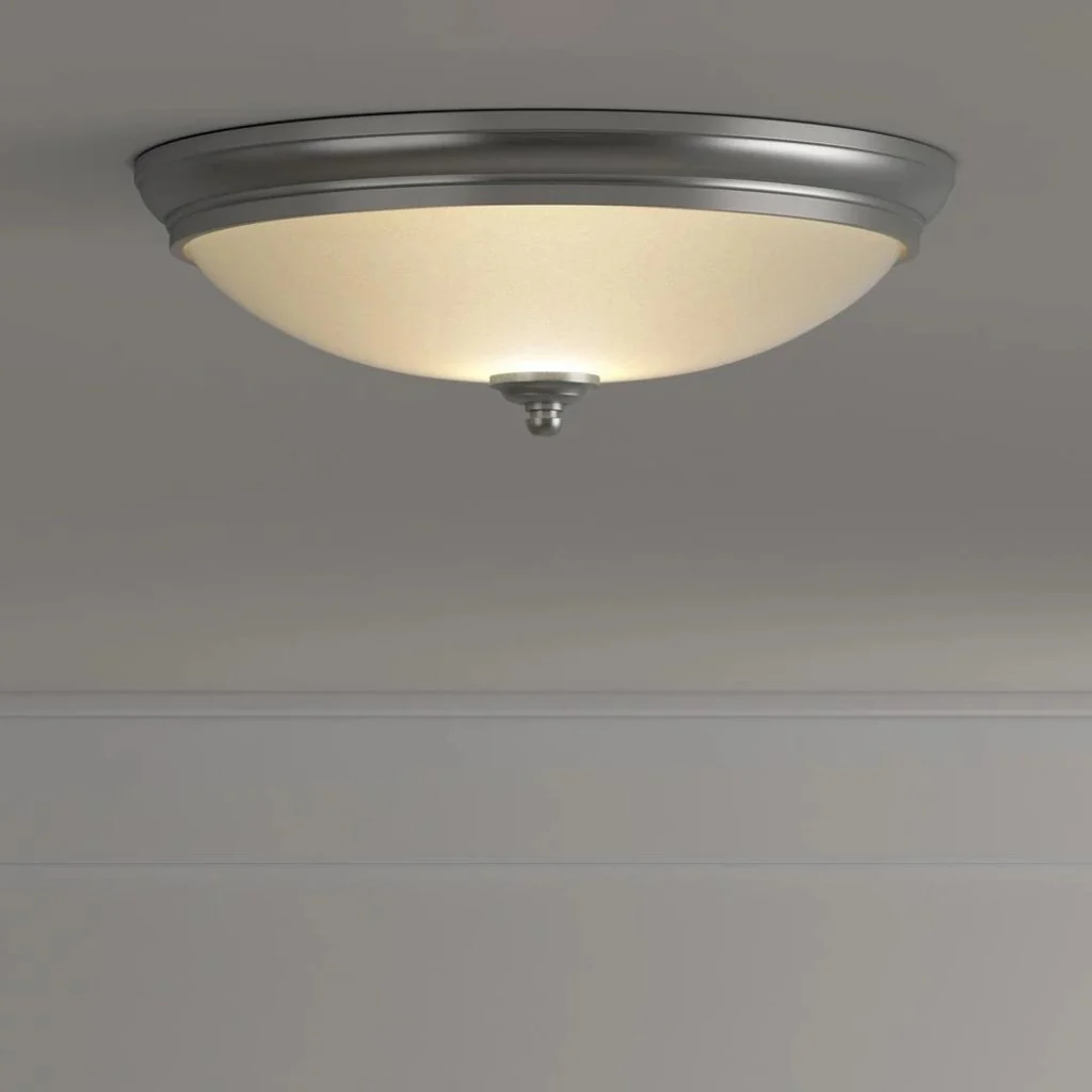 Commercial Electric 13 in. 60-Watt Equivalent Brushed Nickel Integrated LED Flush Mount with White Glass Shade Damaged Box - Image 2
