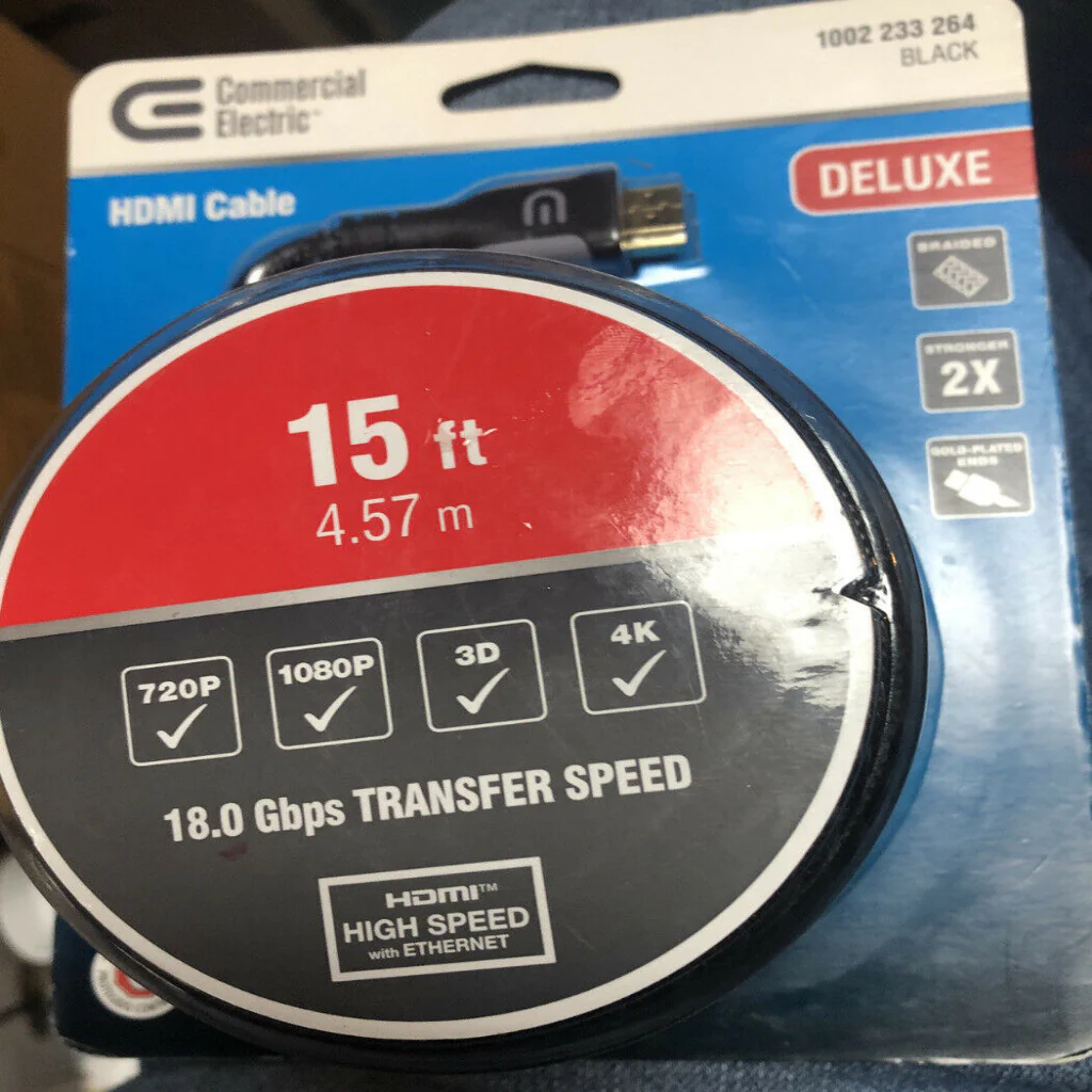 Commercial Electric 15ft Deluxe HDMI Cable Damaged Box - Image 3