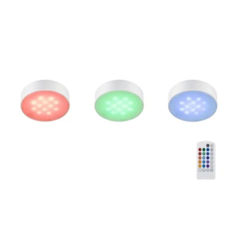 Commercial Electric 3 Light LED White RGB Color Changing Puck Light Kit Damaged Packaging - Image 2
