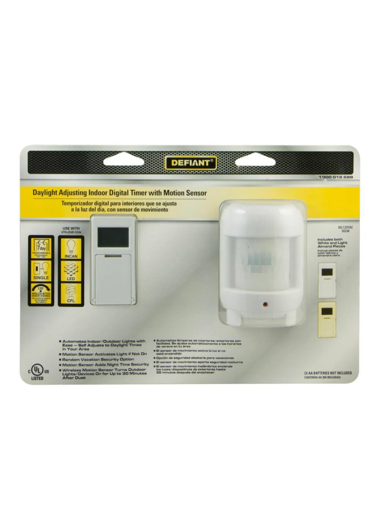 Defiant 8 Amp 7 White-Day Indoor In-Wall SunSmart Digital Timer Switch with Motion Sensor Damaged Box - Image 2