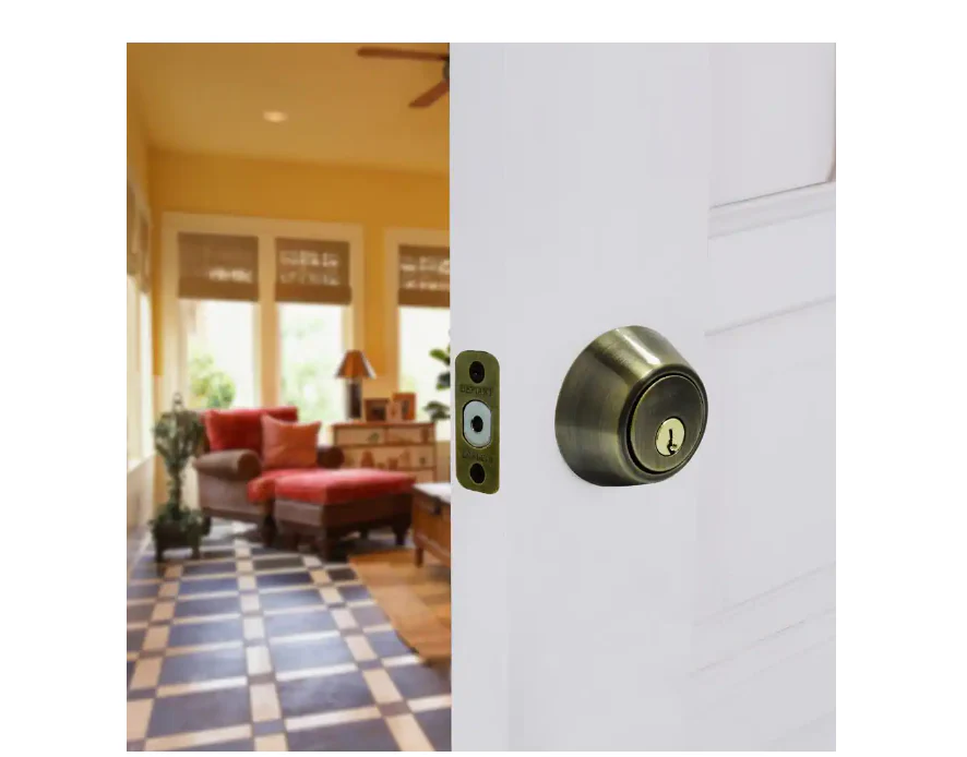 Defiant Single Cylinder Antique Brass Deadbolt - Image 2