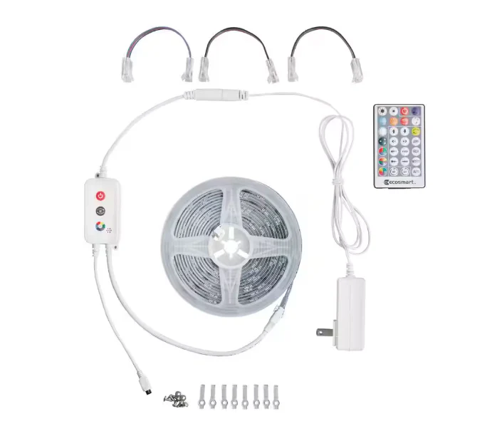 Ecosmart 16.4FT RGBWIC Dynamic Color Changing Dimmable Linkable Plug-In LED Strip Light with Remote Control Damaged Box - Image 6
