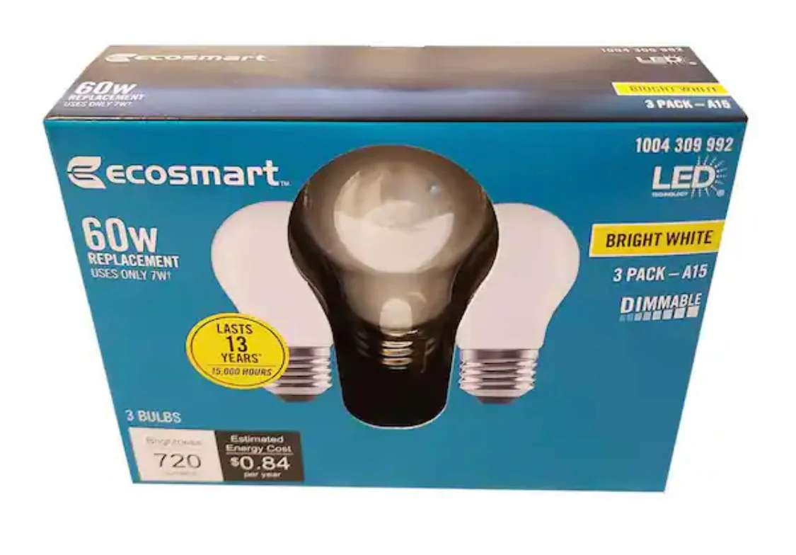 EcoSmart 60-Watt Equivalent A15 Dimmable Frosted Glass Filament LED Vintage Edison Light Bulb Bright White (3-Pack) - Damaged Box - Image 3