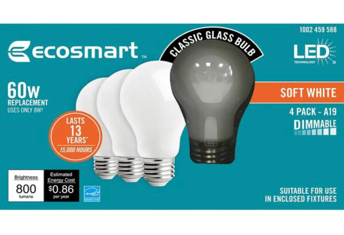 EcoSmart 60-Watt Equivalent A19 Dimmable Energy Star Frosted Filament LED Light Bulb Soft White (4-Pack) - Damaged Box - Image 4