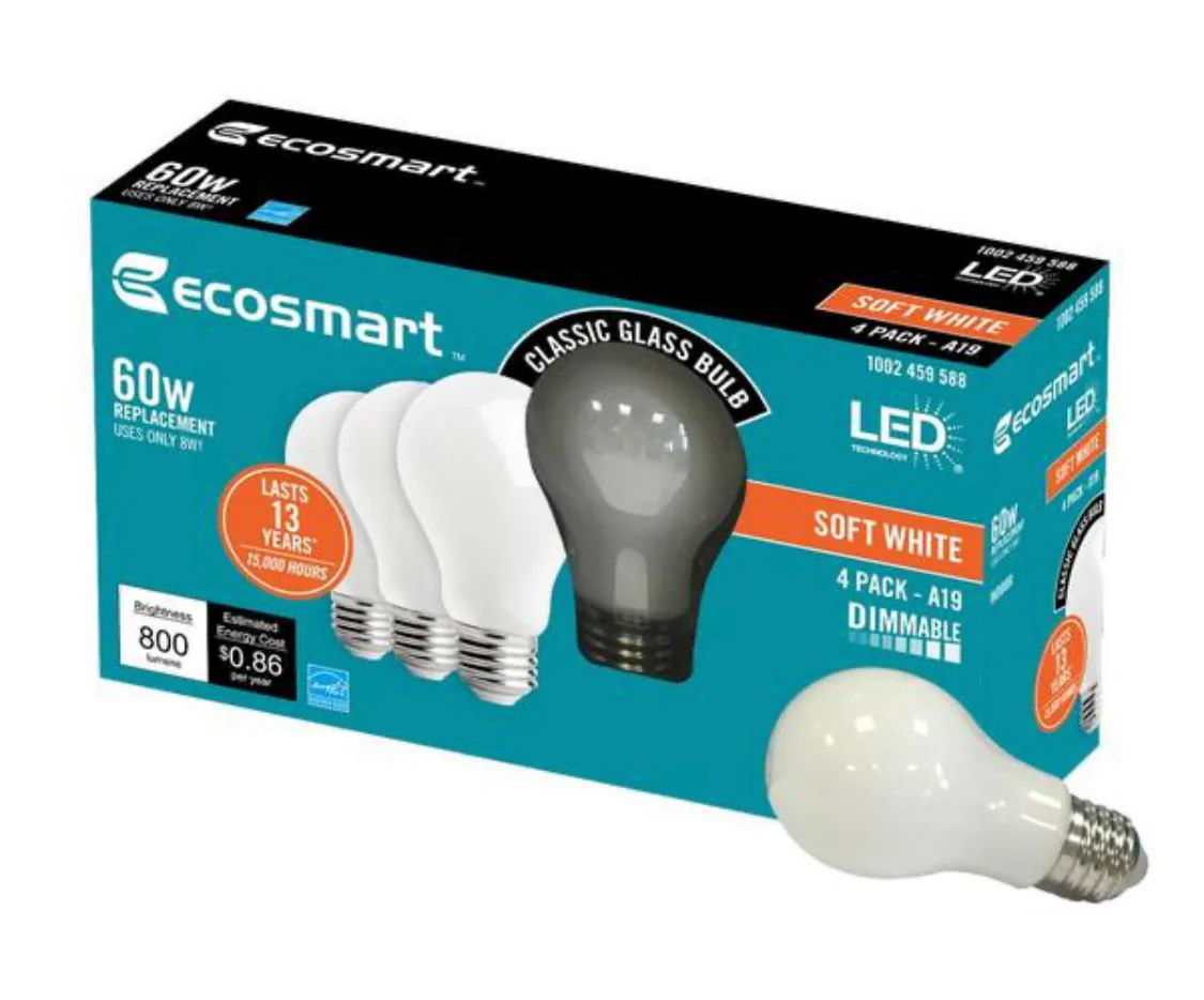 EcoSmart 60-Watt Equivalent A19 Dimmable Energy Star Frosted Filament LED Light Bulb Soft White (4-Pack) - Damaged Box - Image 5