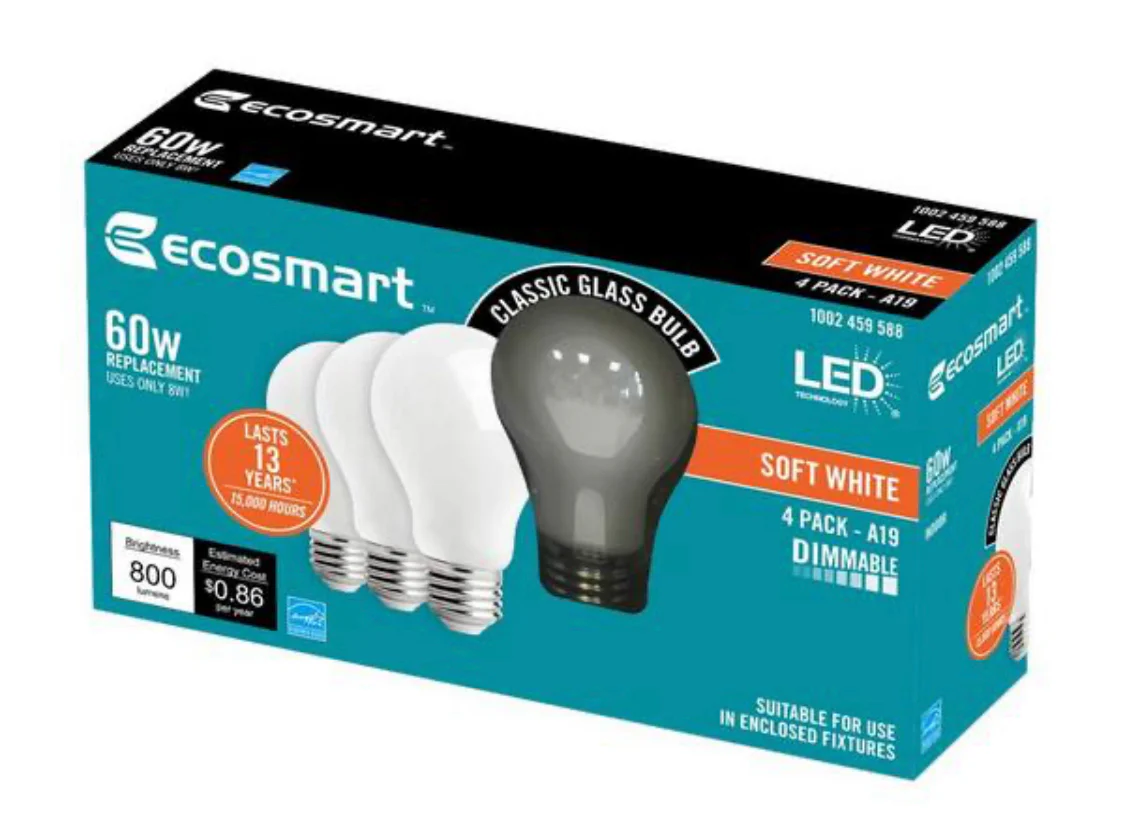 EcoSmart 60-Watt Equivalent A19 Dimmable Energy Star Frosted Filament LED Light Bulb Soft White (4-Pack) - Damaged Box - Image 7