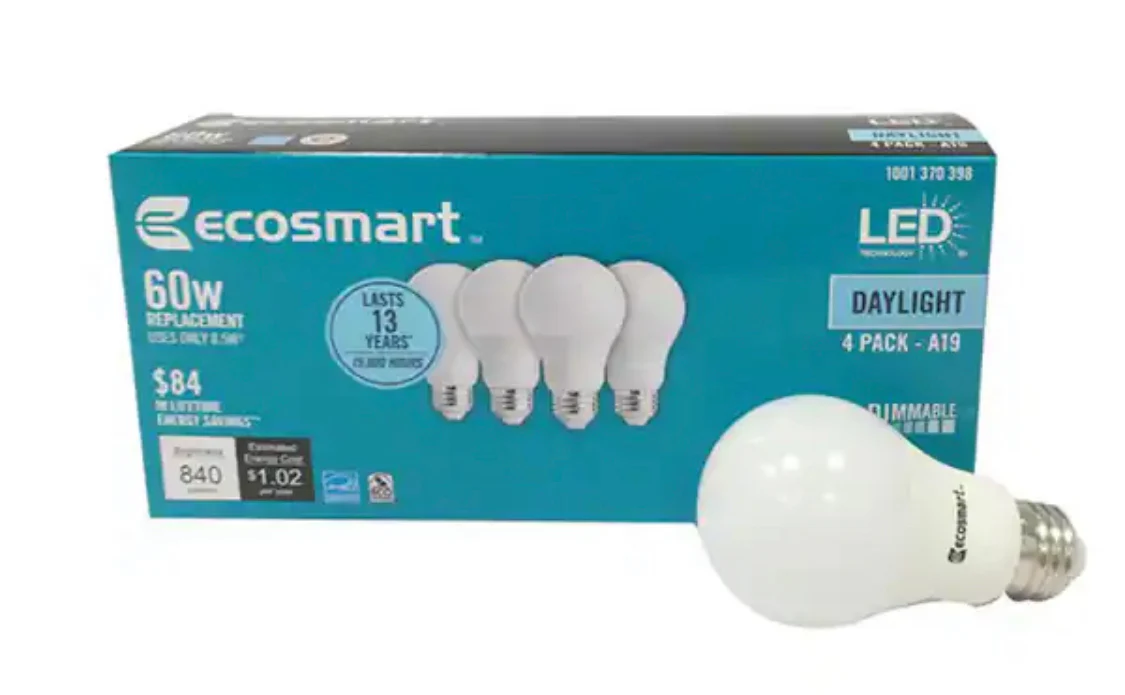 EcoSmart 60-Watt Equivalent A19 Dimmable Energy Star LED Light Bulb Daylight (4-Pack) - Damaged box - Image 4