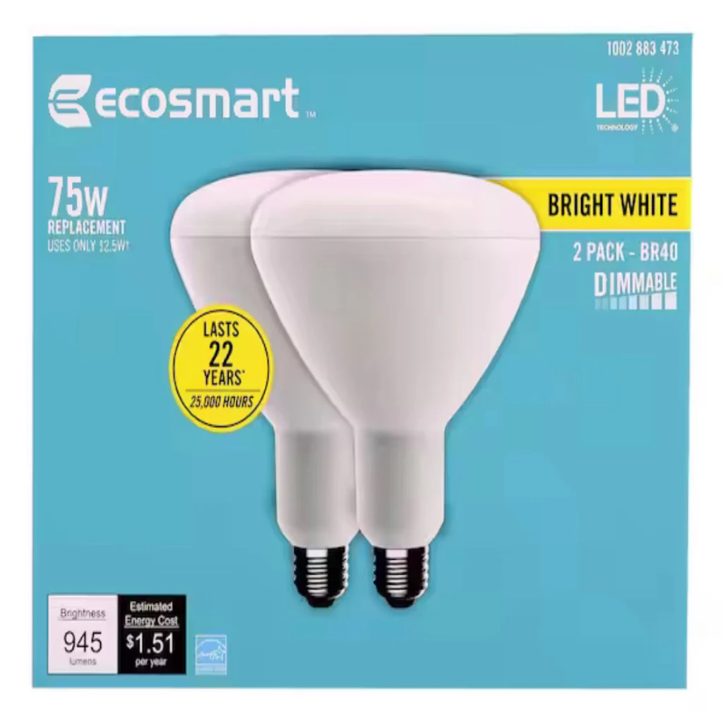EcoSmart 75-Watt Equivalent BR40 Dimmable Energy Star LED Light Bulb Bright White (2-Pack) - Image 2