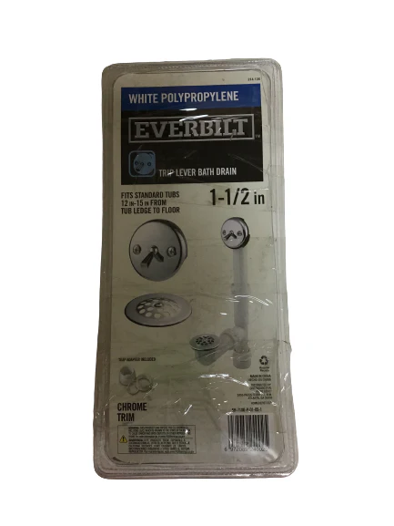 Everbilt Trip Lever 1-1/2 in. White Poly Pipe Bath Waste and Overflow Drain in Chrome DAMAGED BOX - Image 2