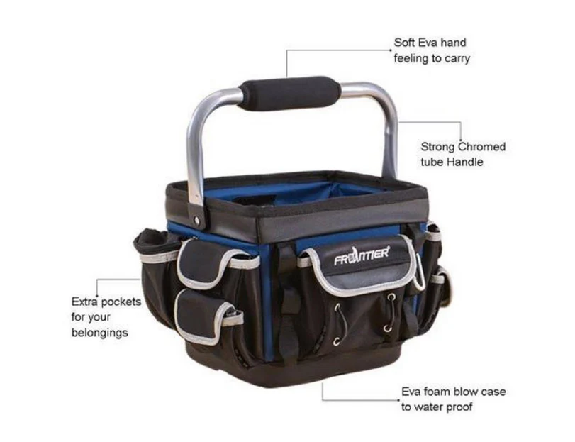 Frontier 10 Inch Open Mouth Heavy Duty Tote Tool Bag in Black and Blue - Image 8