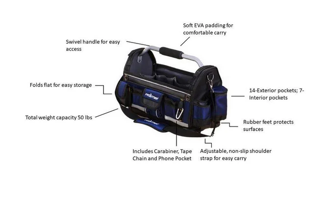 Frontier 19 Inch Open Tote Tool Bag with Rotating Handle in Black and Blue - Image 4