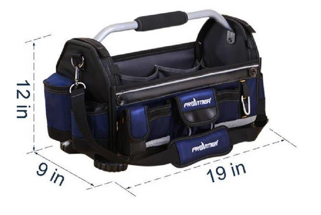 Frontier 19 Inch Open Tote Tool Bag with Rotating Handle in Black and Blue - Image 5