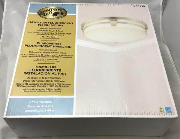 Hamilton 2-Light Brushed Nickel Fluorescent Flush Mount Damaged Box - Image 2