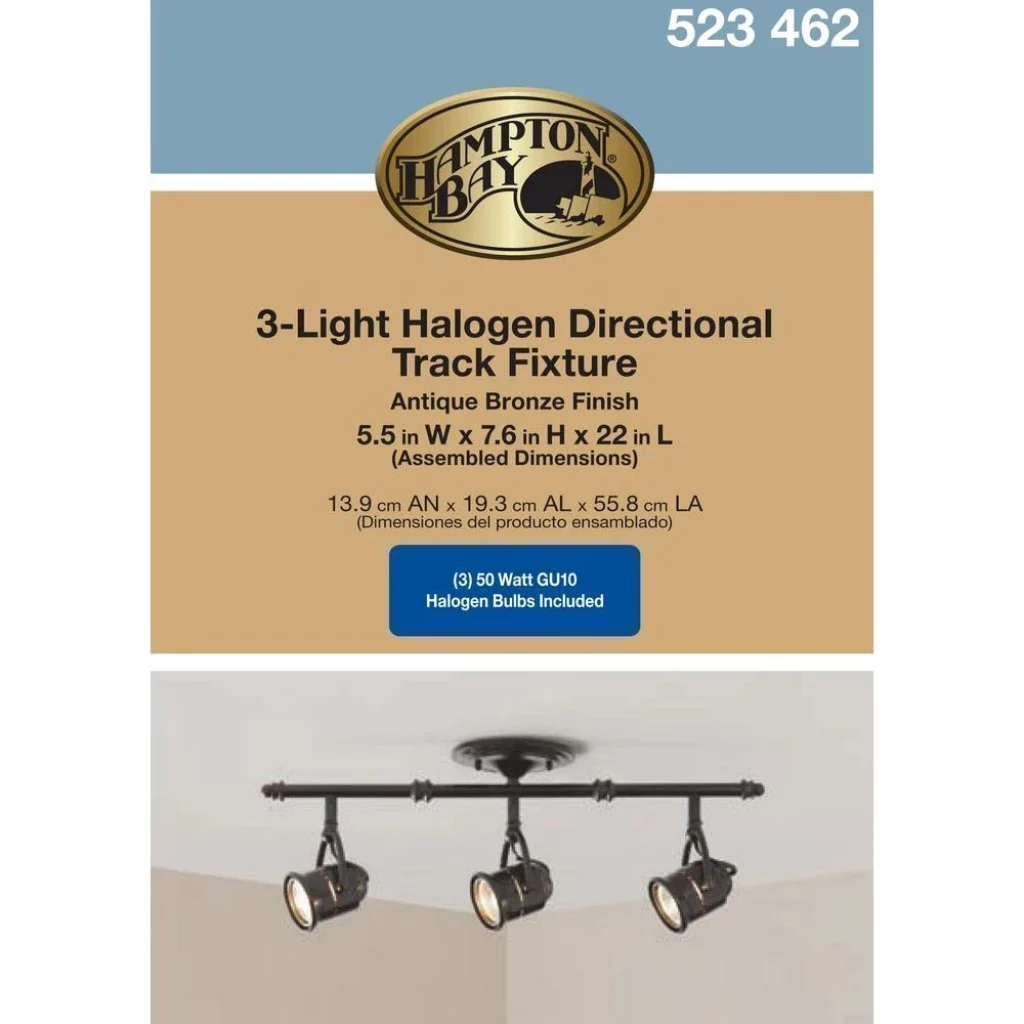 Hampton Bay 3-Light Antique Bronze Ceiling Bar Track Lighting Kit Damaged Box - Image 2
