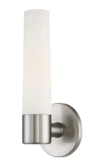 Hampton Bay Arla 1 Light Brushed Nickel Sconce with Tube Etched Glass