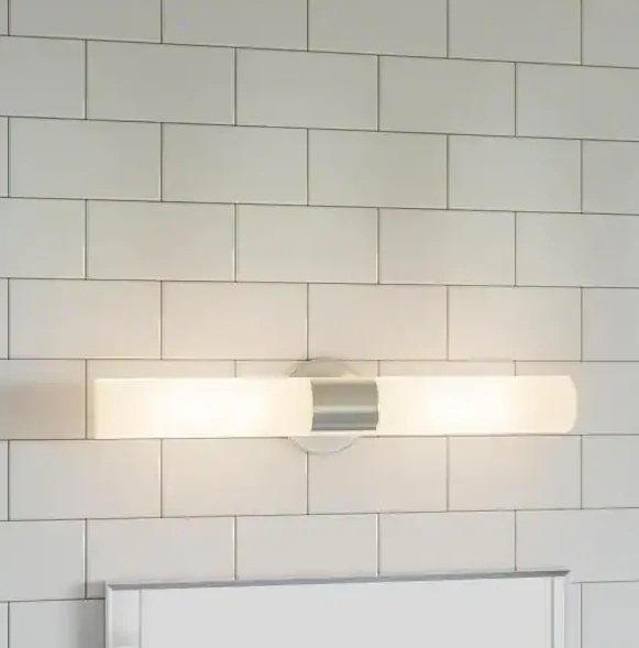 Hampton Bay Arla 2 Light Brushed Nickel Vanity Light with Tube Etched Glass - Image 2