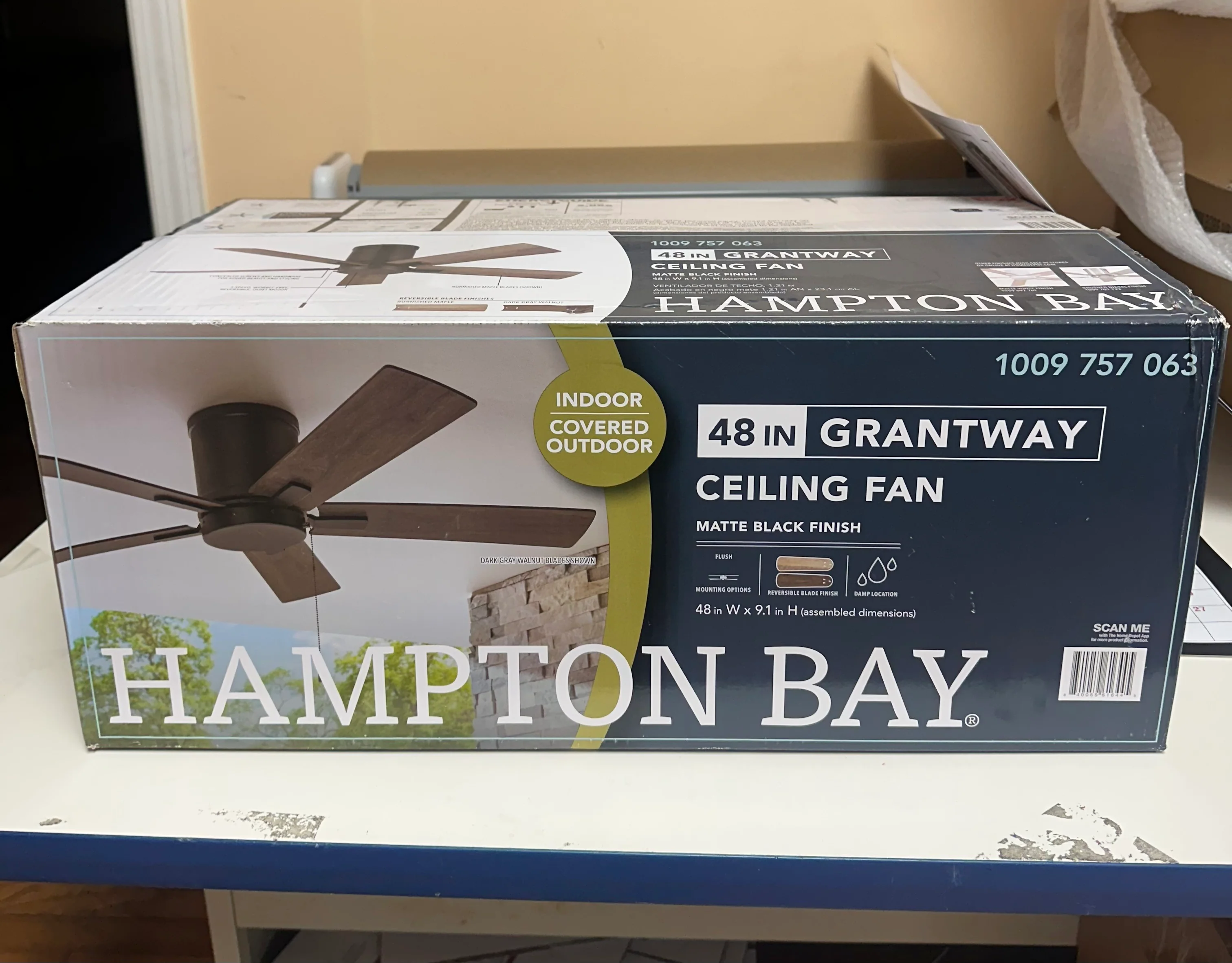 Hampton Bay Grantway 48 in. Indoor/Covered Outdoor Matte Black Low Profile Ceiling Fan - Image 3