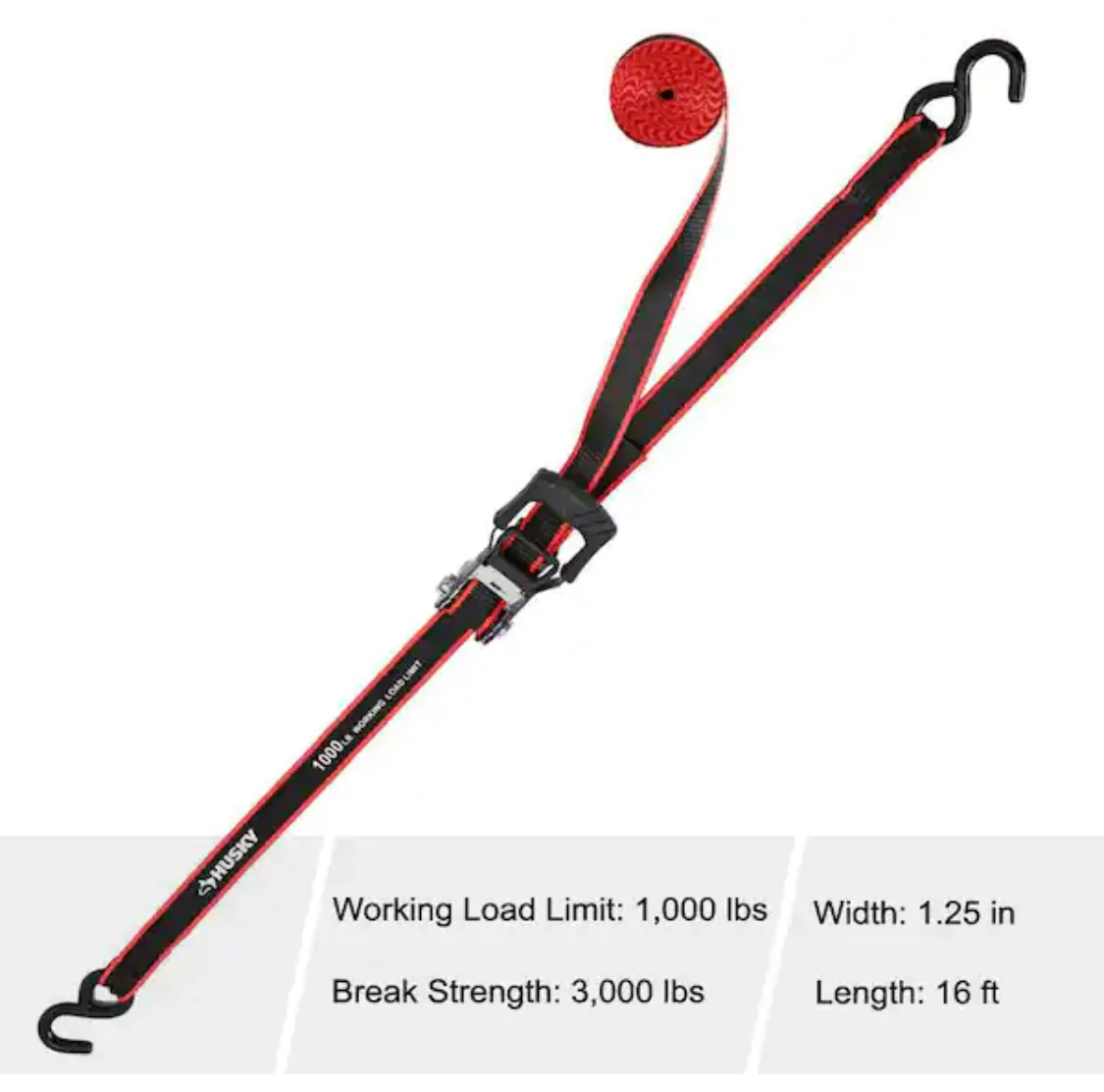 Husky 16 ft. x 1.25 in. Ratchet Tie-Down Straps with S-Hook (2-Pack) - Image 2