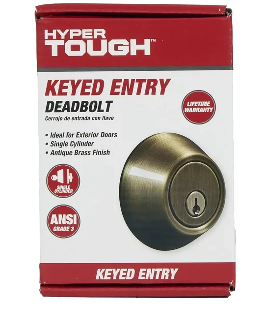 Hyper Tough Keyed Entry Single Cylinder Deadbolt Antique Brass Finish Damaged Box - Image 6