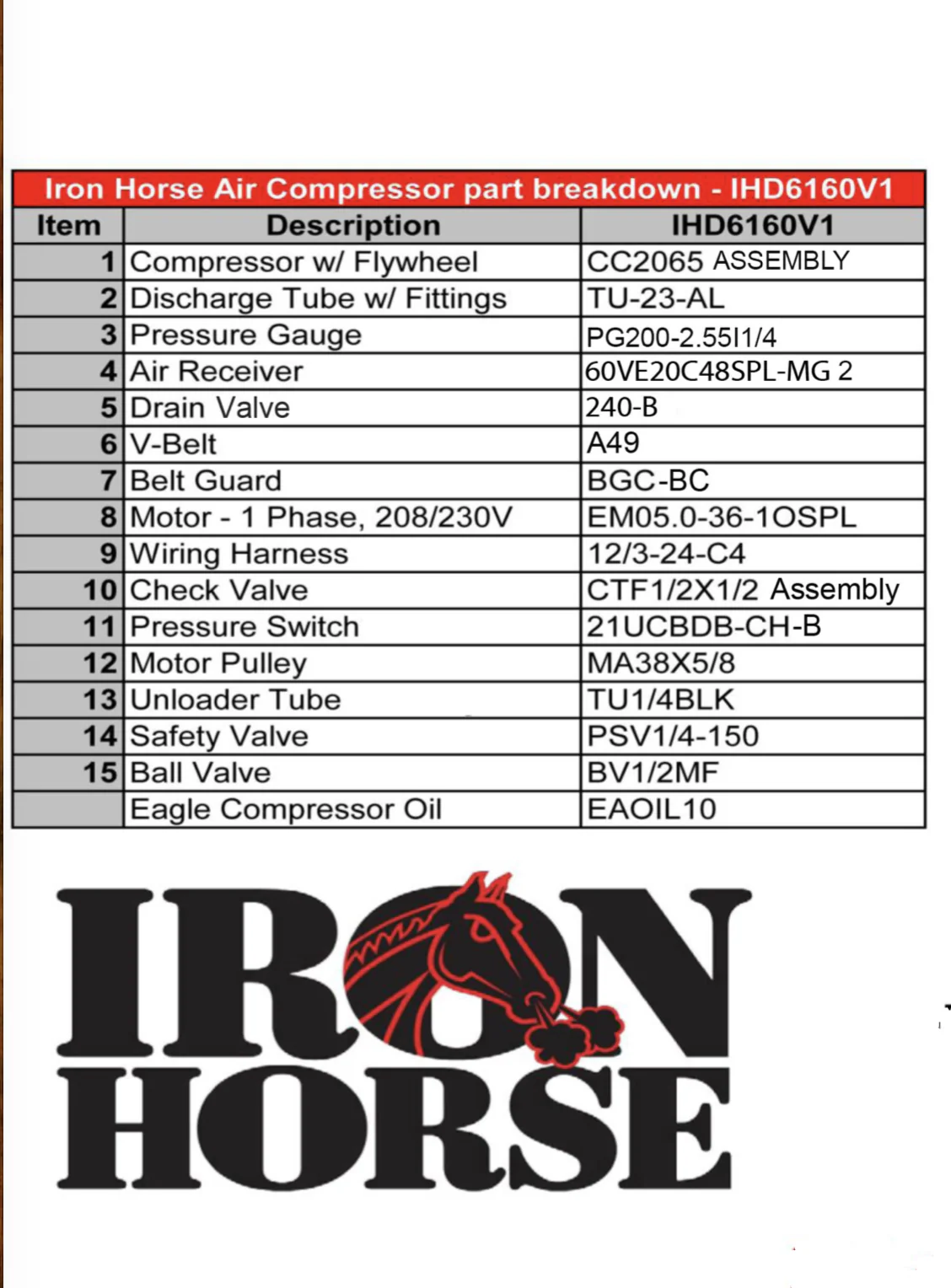 Iron Horse 3 Horse Power 60 Gallon Single-Stage Air Compressor 1 Phase - Image 4