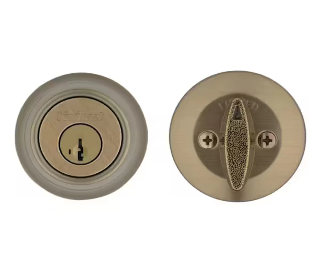 Kwikset Antique Brass Single Cylinder Deadbolt featuring SmartKey Security with Microban Antimicrobial Technology - Image 4