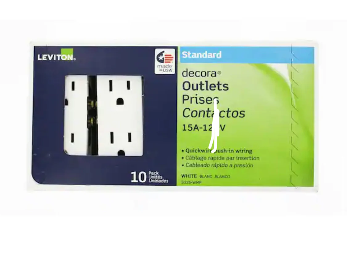 Leviton Decora 15 Amp Residential Grade Grounding Duplex Outlet, White (10-Pack) - Damaged Box - Image 4